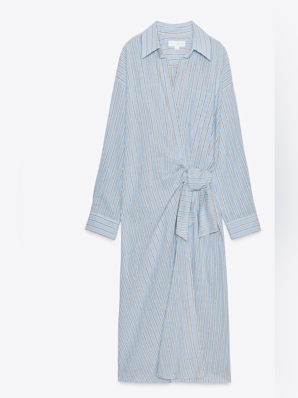 Zara Light Blue Striped Wrap Shirt Dress